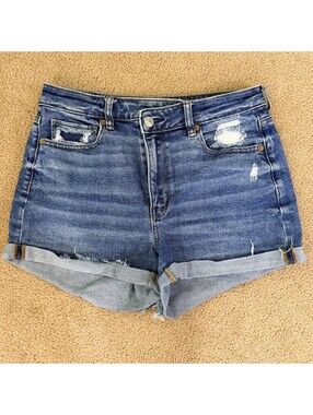 American Eagle Mom Shorts Womens 6 Asymmetrical Waist Distressed Denim High Rise
